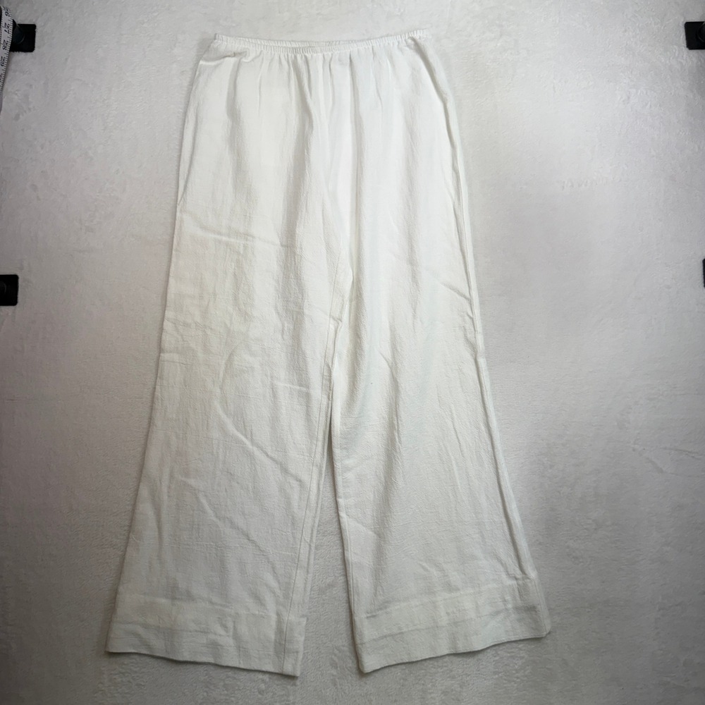 Chicos 1 US M 8 Pants Wide Leg Elastic Waist Cotton Textured White Coastal Beach - Picture 2 of 12